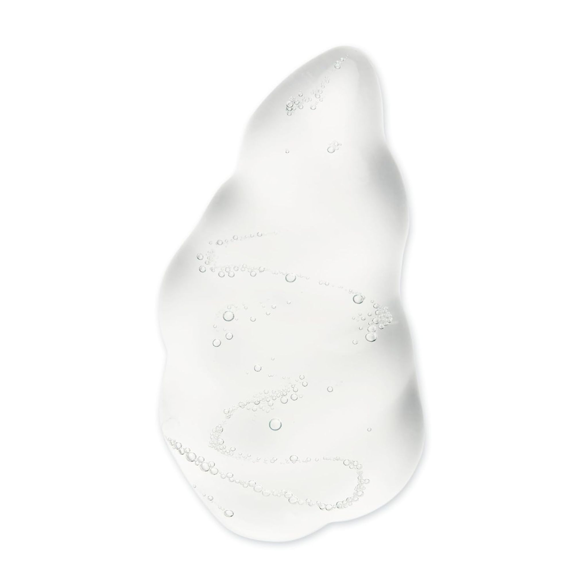 Sostanza chiara e gelatinosa di forma irregolare. Su sfondo bianco. Piccole bolle visibili nella sostanza.
