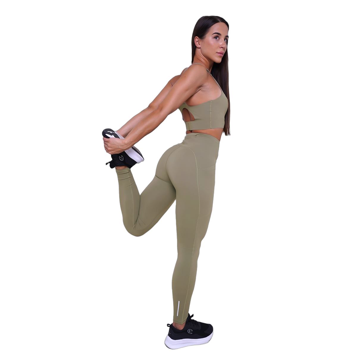 GymBeam Leggings donna Pulse Running con coulisse, tasche e dettagli riflettenti Vetiver