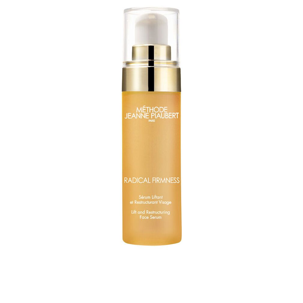Flacone giallo con tappo e pompetta dorati. Scritte: METHODE JEANNE PIAUBERT, RADICAL FIRMNESS, Sérum liftant et restructurant visage, Face Serum.