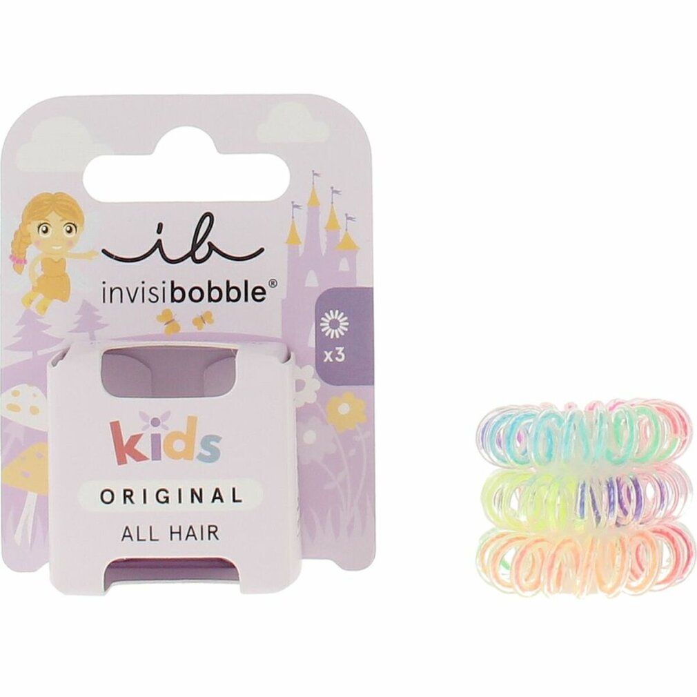Elastici per capelli e confezione. Scritta: ib invisibobble, Kids Original All Hair. 3 pezzi. Spirali multicolore.