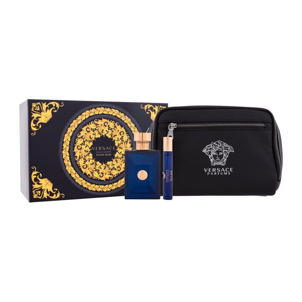Set regalo Versace Dylan Blue Pour Homme con beauty case, Eau de Toilette e vaporizzatore da viaggio.