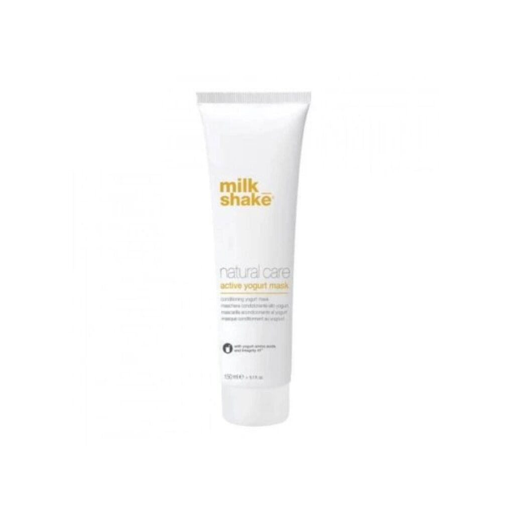 Tubo bianco con scritta Milk_Shake, Natural Care Active Yogurt Mask. Contiene 200 ml.