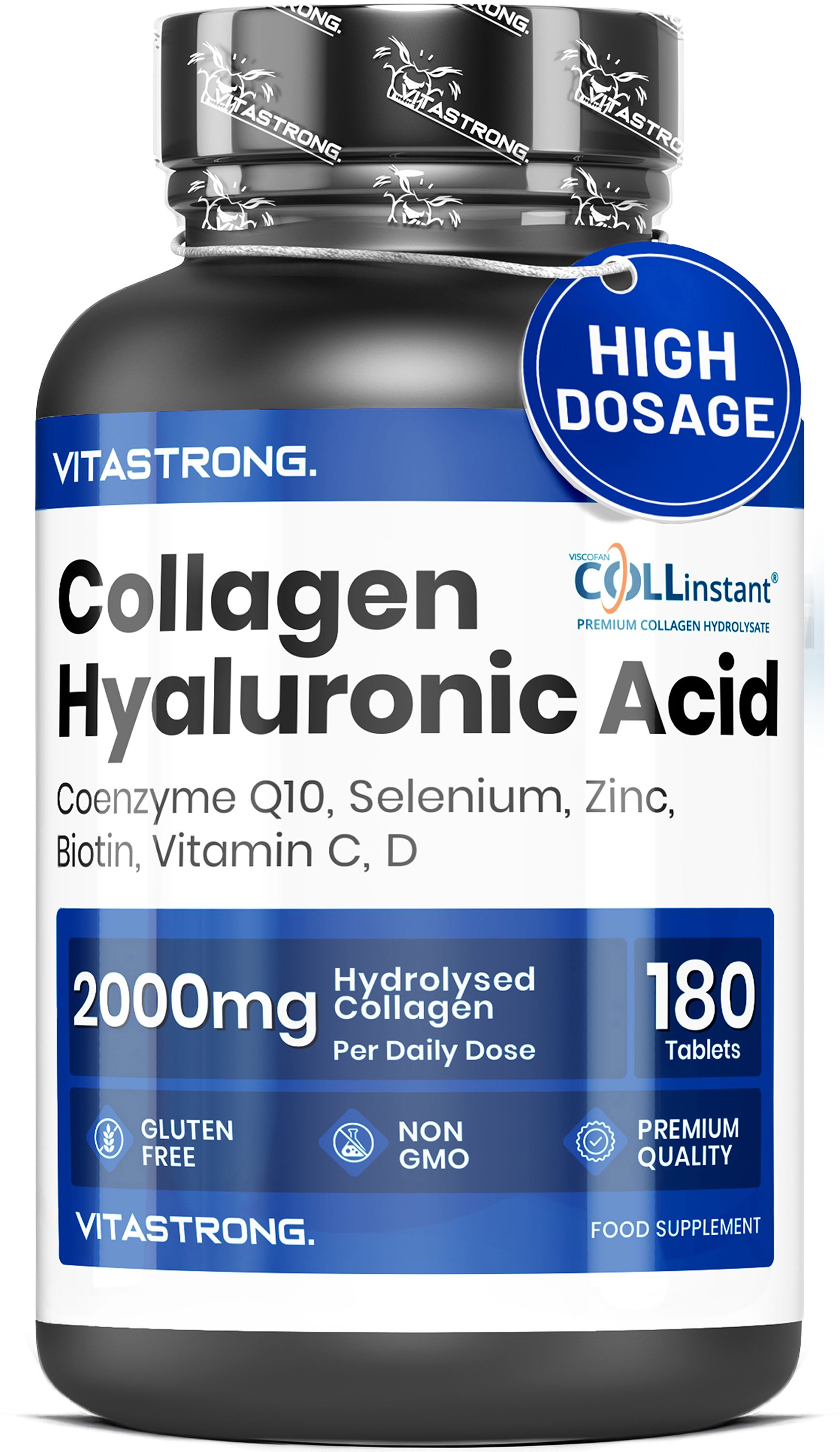 Vitastrong Collagene Acido Ialuronico - 180 Capsule, 2000 mg di Collagene COLLinstant thumbnail