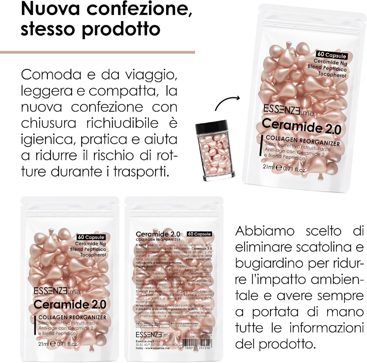 Essenze.me Ceramide Siero Viso e Contorno Occhi Antietà Ristrutturante - 60 Capsule Monodose