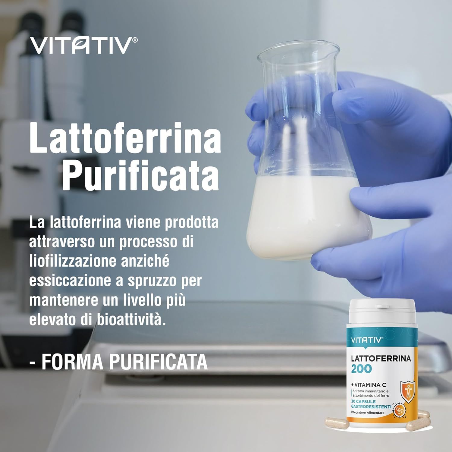 Vitativ® Lattoferrina 200 Immuno + Vitamina C - 30 Capsule Gastroresistenti