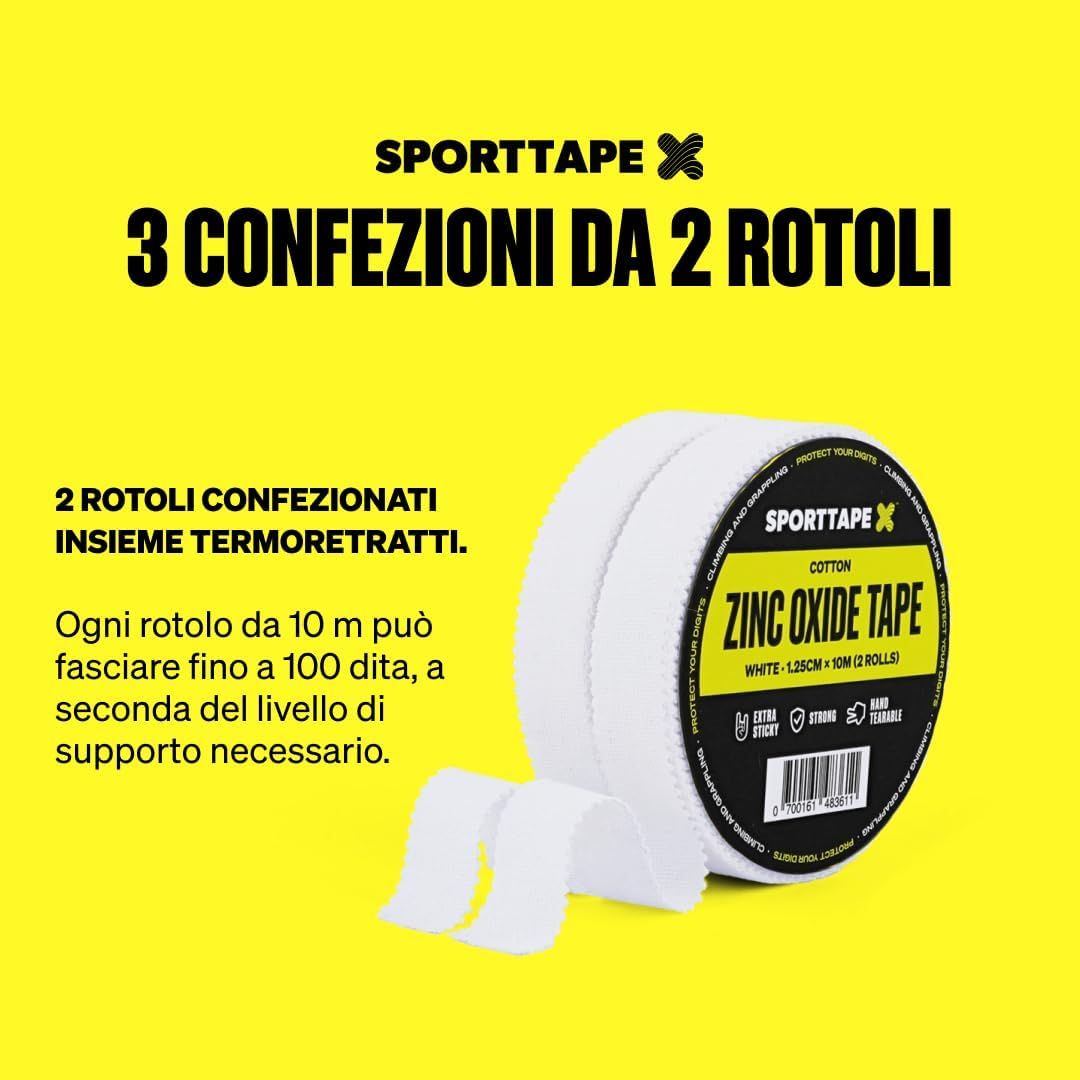 SPORTTAPE Tape da Arrampicata 1,25 cm x 10 m - Bianco