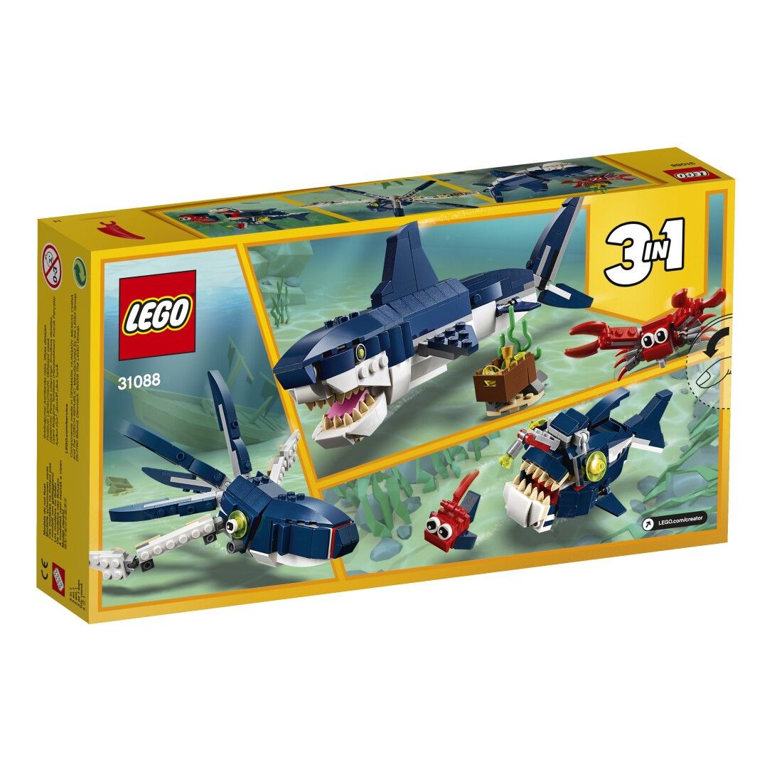 LEGO Creator 31088 Creature degli Abissi, Set 3 in 1 con Squalo Giocattolo e Animali Marini, Giochi