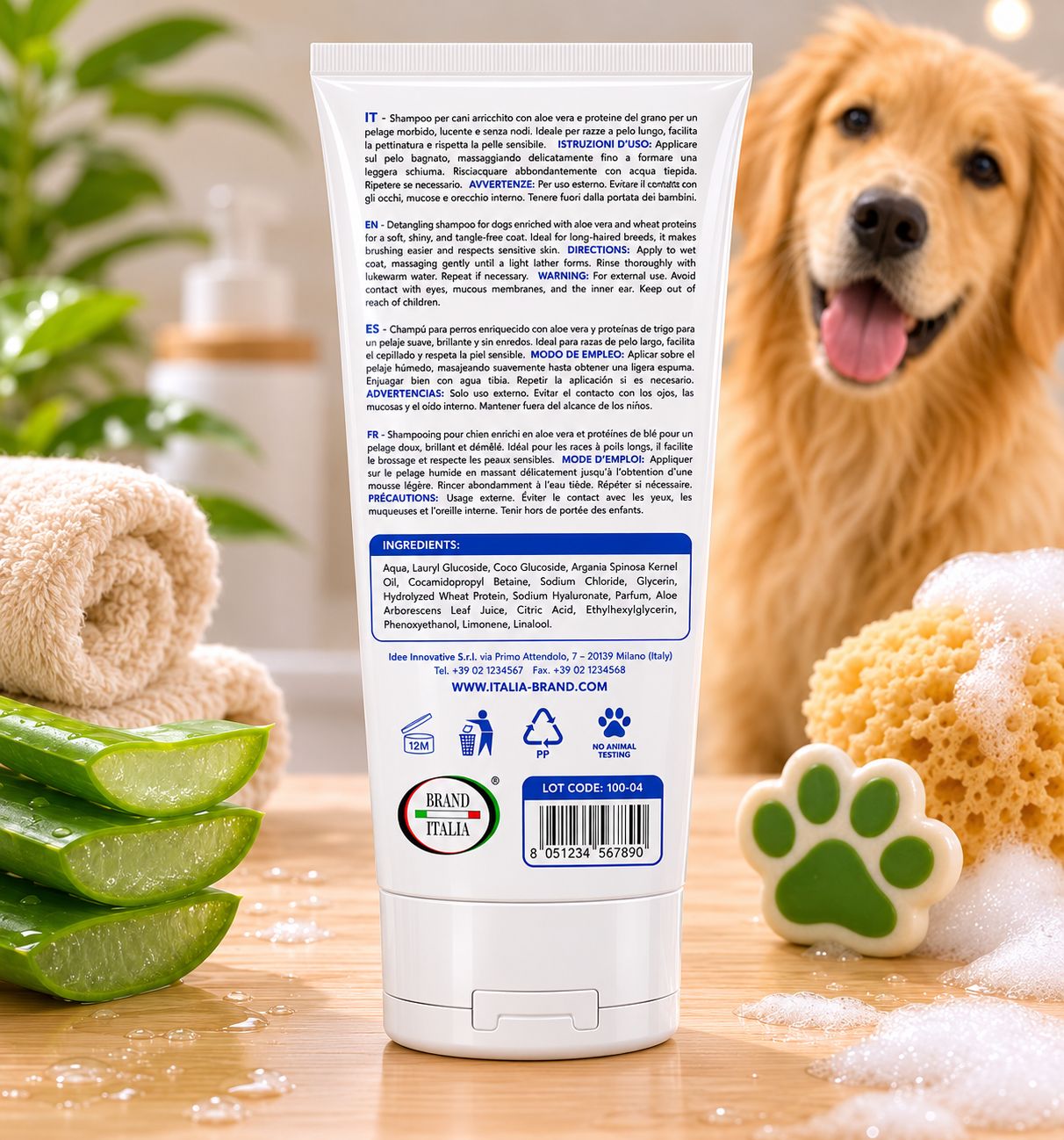 BRAND ITALIA - Shampoo Districante per Cani a Pelo Lungo