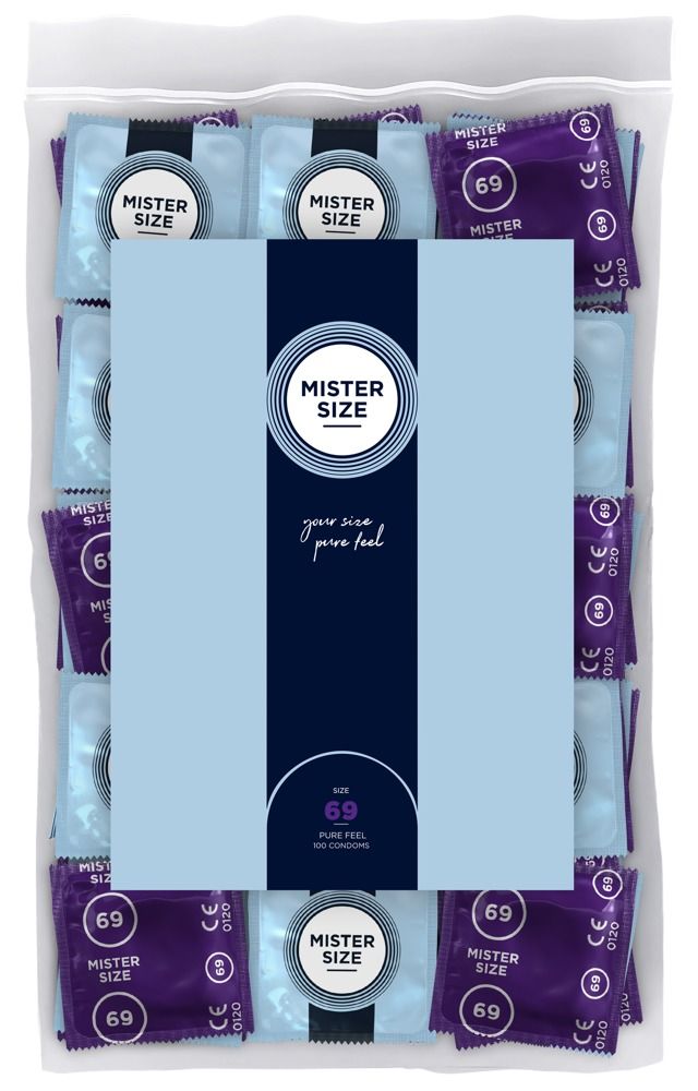 Confezione da 100 preservativi Mister Size 69.