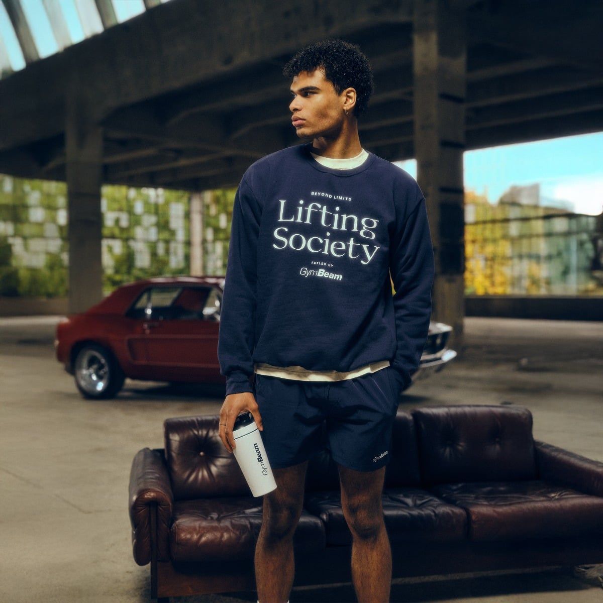 GymBeam Felpa uomo oversize senza cappuccio Lifting Society Nightfall