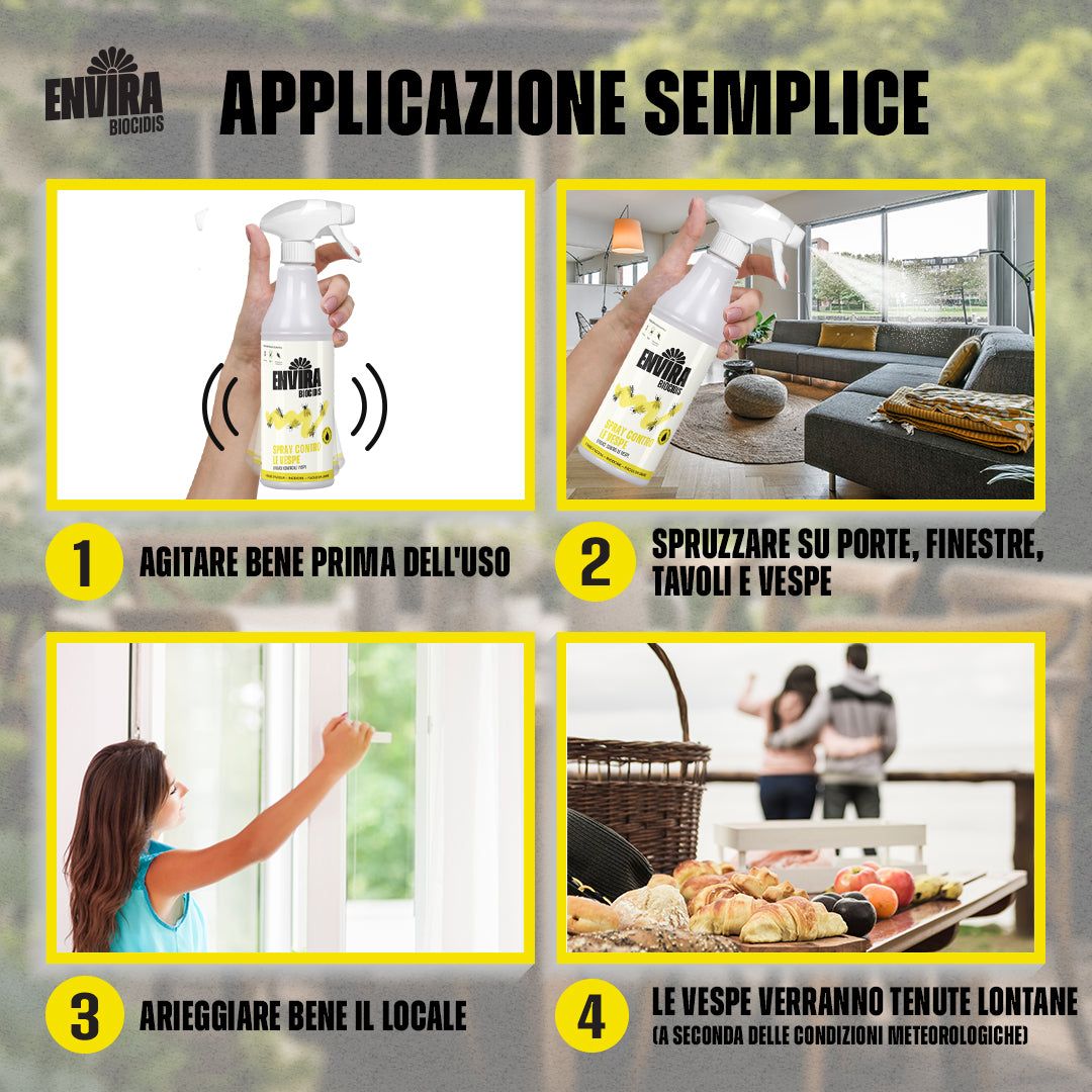 Mano che tiene flacone spray con etichetta gialla 'ENVIRA'.