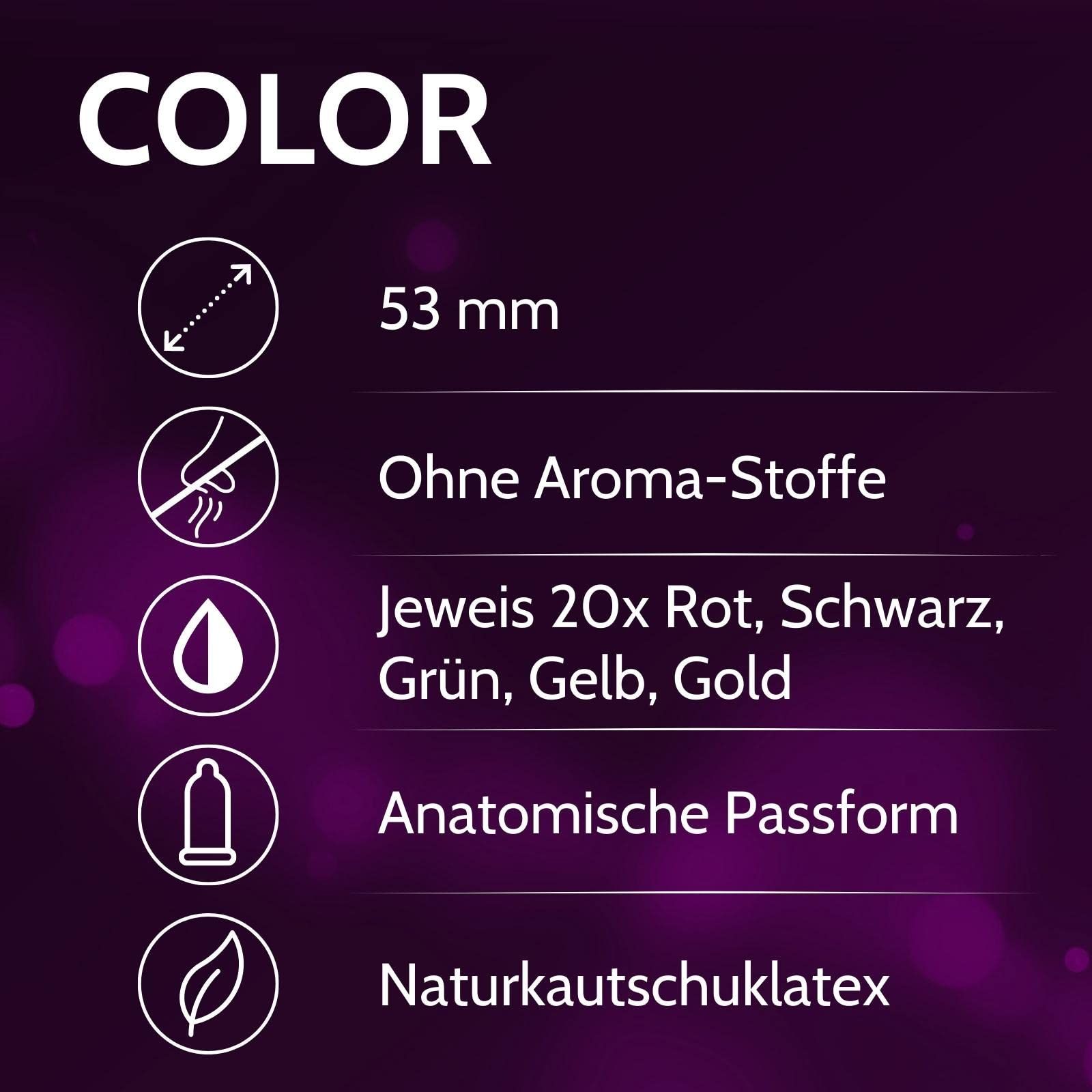 Preservativi Vibratissimo COLOR, 53 mm, forma anatomica, lattice di gomma naturale, senza aroma.
