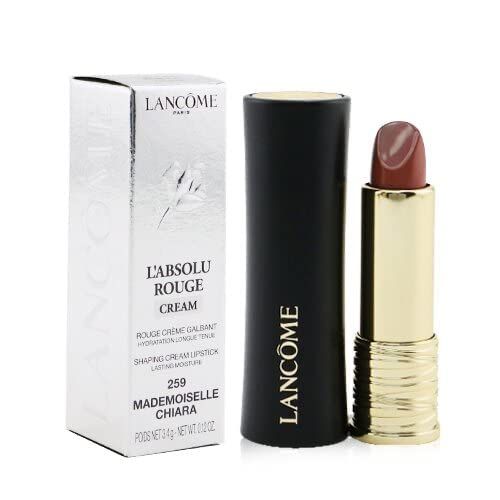 Rossetto con astuccio nero e base dorata. Accanto, la confezione con testo: L'Absolu Rouge Cream.