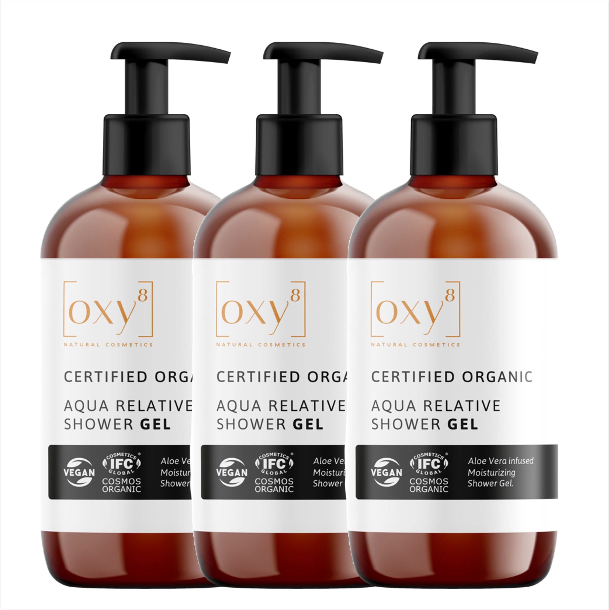 oxy8 Cosmetici naturali AQUA RELATIVE SHOWER GEL - Gel doccia nutriente - Set risparmio - 3 pezzi