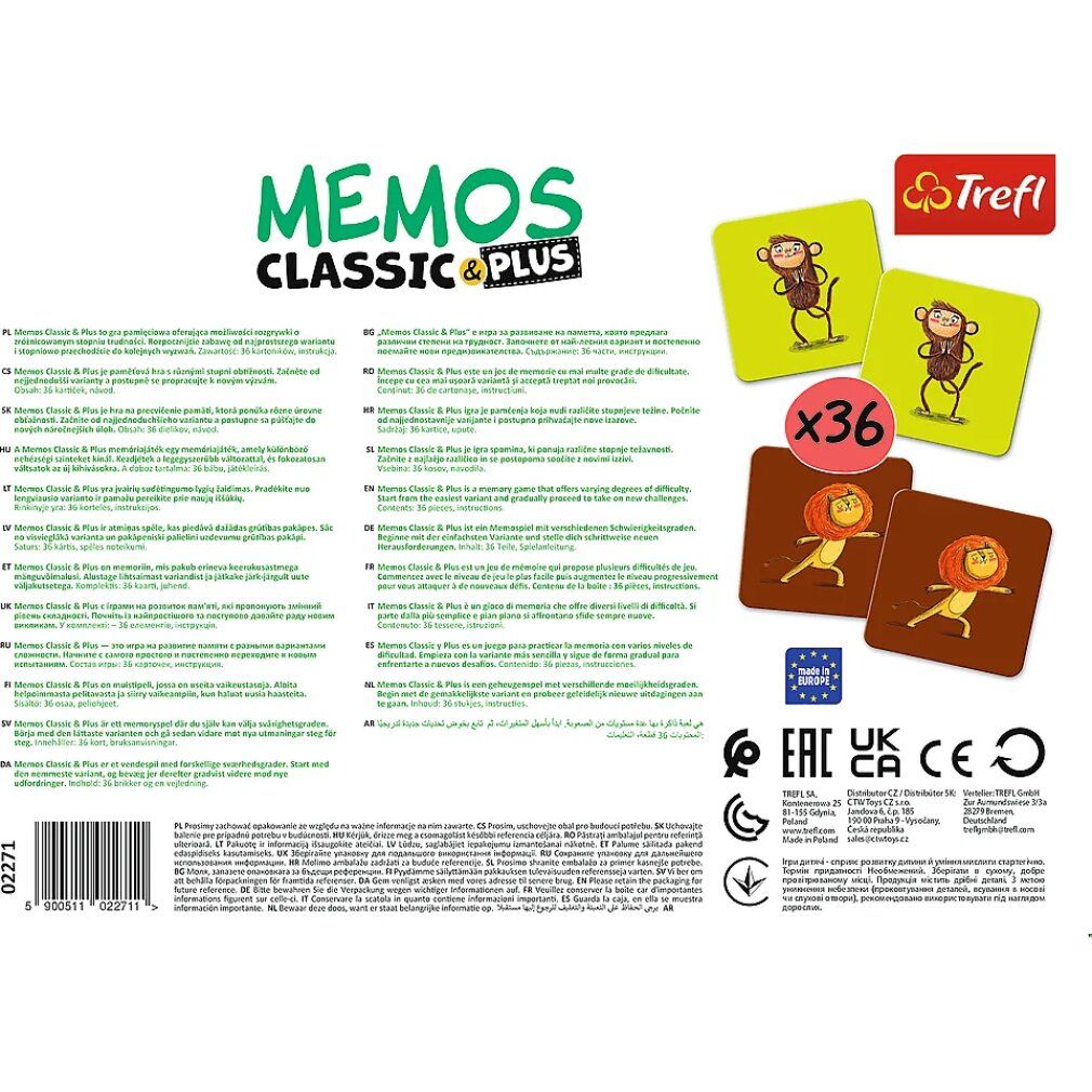 trefl Pexeso Classic&Plus Animals in Motion 3in1