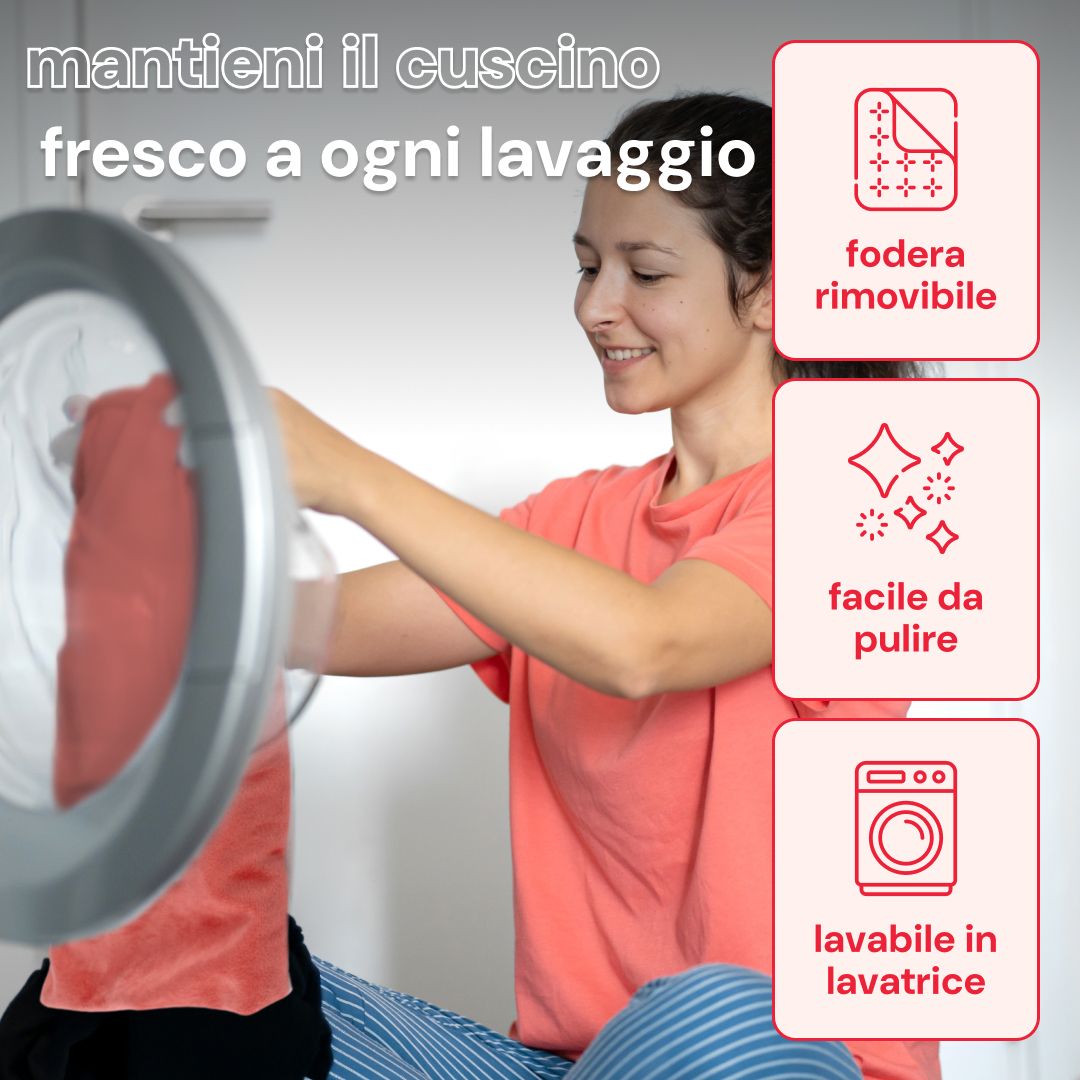Primo piano della morbida fodera in velluto del cuscino termico.