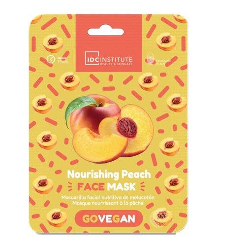 Maschera viso con motivo pesca. Confezione con nome prodotto e logo. Certificazione Go Vegan.