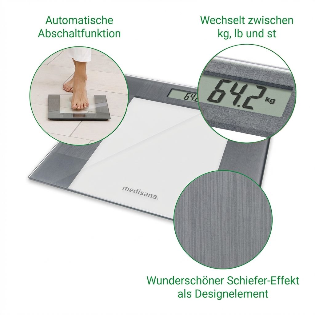 Bilancia in vetro con display LCD, spegnimento automatico ed effetto ardesia.