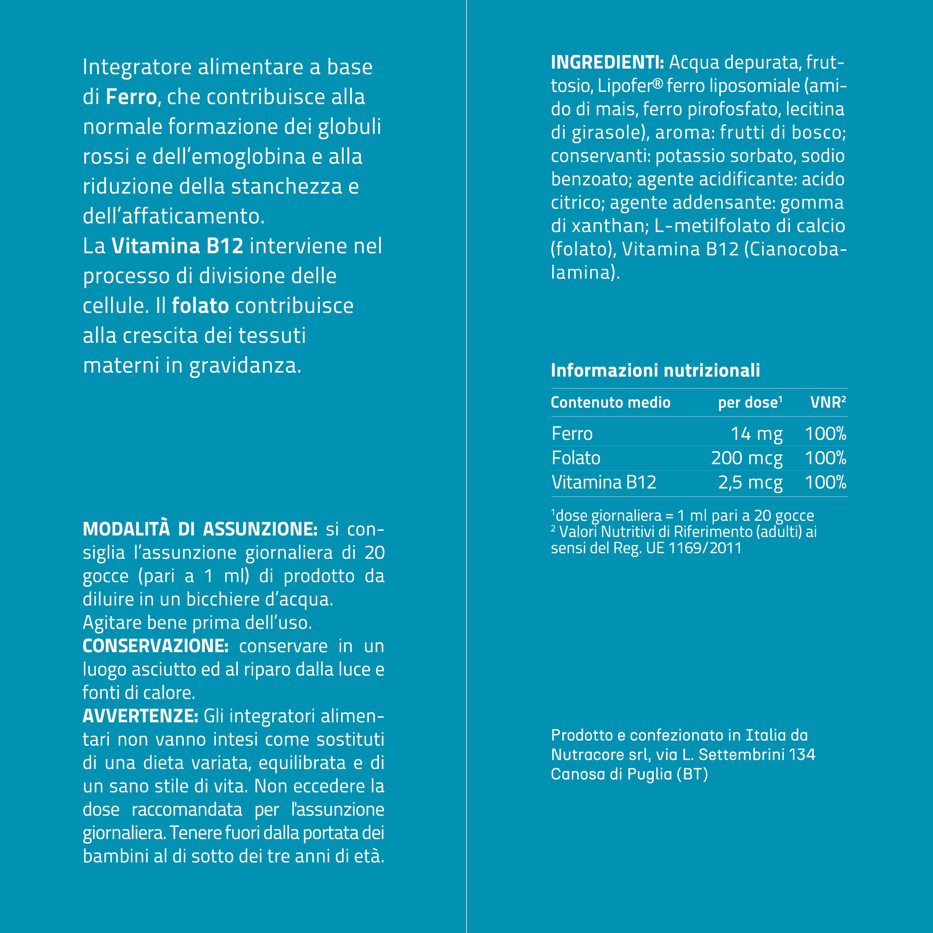 NURE Iron Plus Gocce Orali 30 ml | Integratore ferro, gocce per anemia e stanchezza