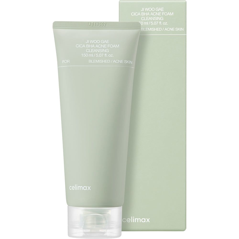 Tubo e scatola di imballaggio della schiuma detergente Cica BHA anti-acne Celimax Ji Woo Gae.