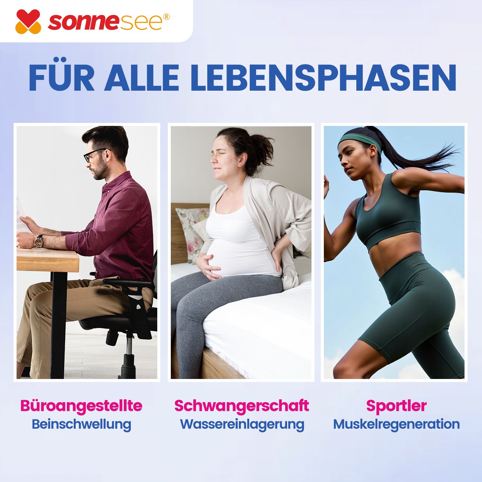 SonneSee Water Balance per impiegati, donne incinte e sportivi: gonfiore alle gambe, ritenzione idrica, rigenerazione muscolare.