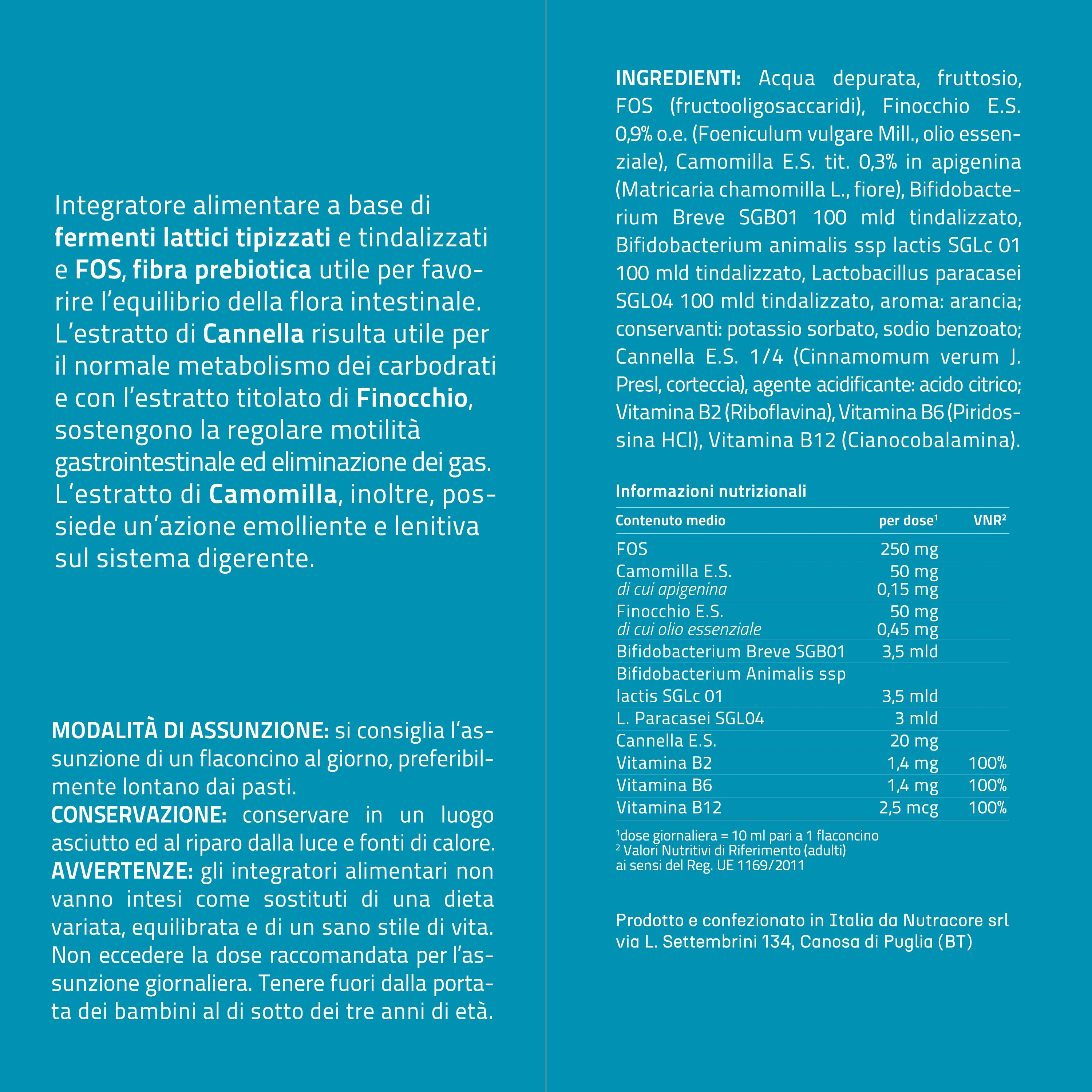 NURE Flora Soluzione Orale 10 Flaconi da 10 ml |Integratore per l'Equilibrio della Flora Intestinale