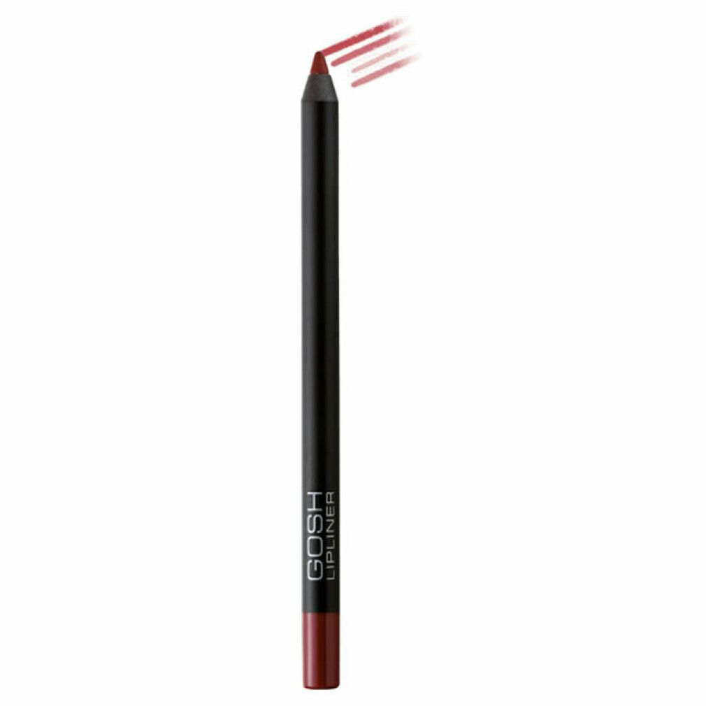 Gosh Lipliner Waterproof 003 Cardinal Red. Matita nera con punta rossa. Tratto di colore visibile.