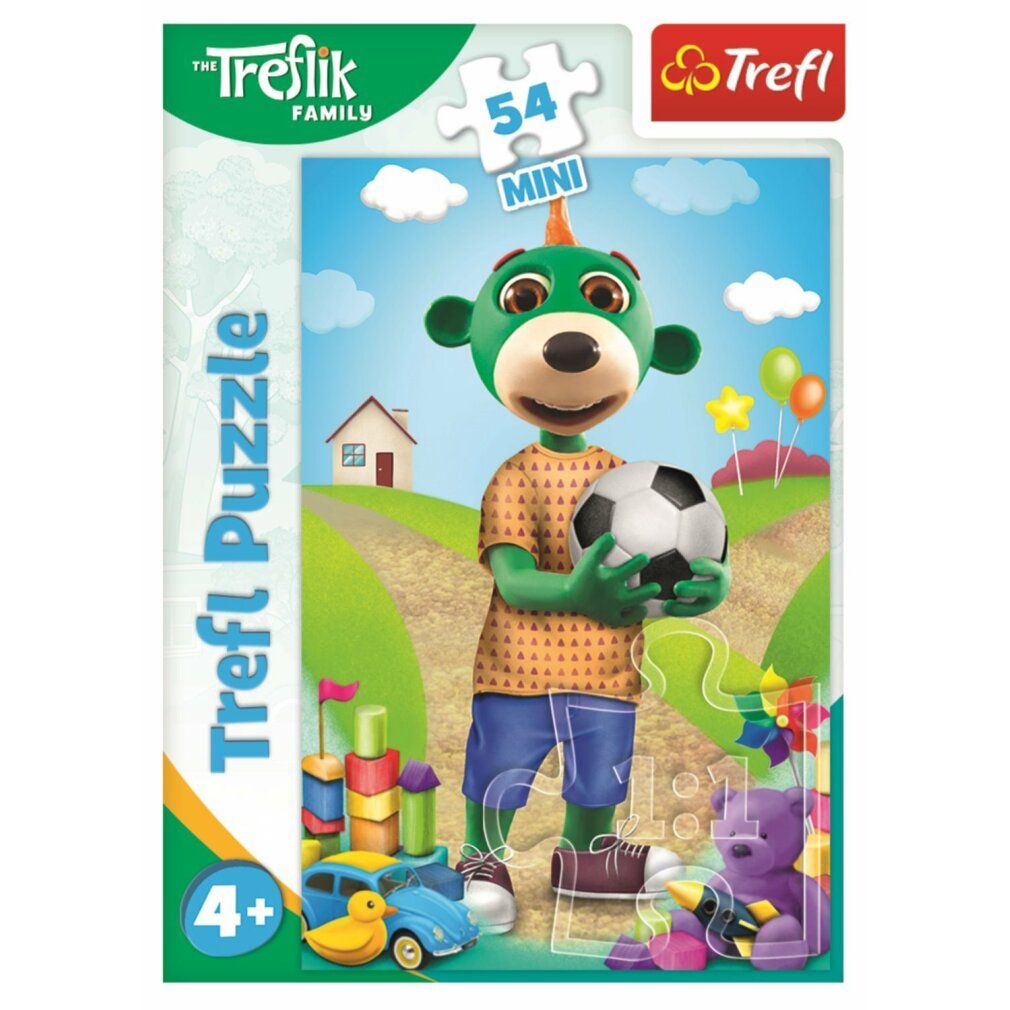 Puzzle Treflings: Bruder 54 pezzi. Confezione con nome del prodotto, logo e illustrazione di un personaggio verde.