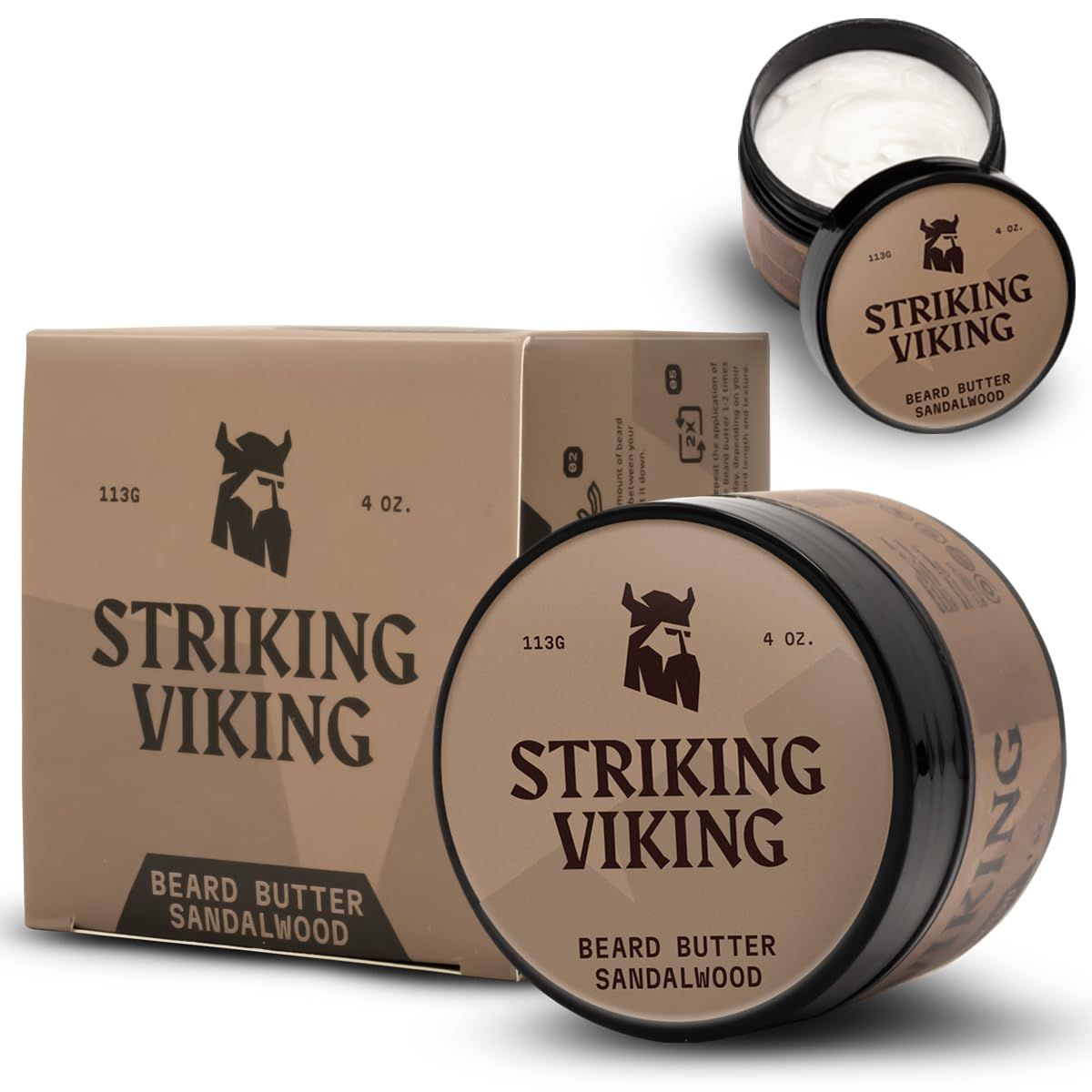 Burro da barba Striking Viking Sandalo nel barattolo e nella scatola, 113g/4oz.