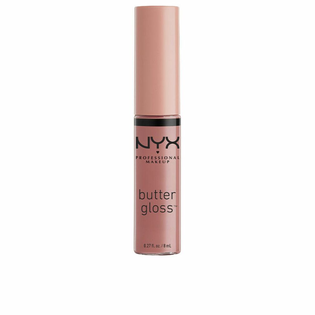 Lucidalabbra con tappo rosa e scritta. Scritta: NYX Professional Makeup, Butter Gloss. Contenuto: 8 ml.