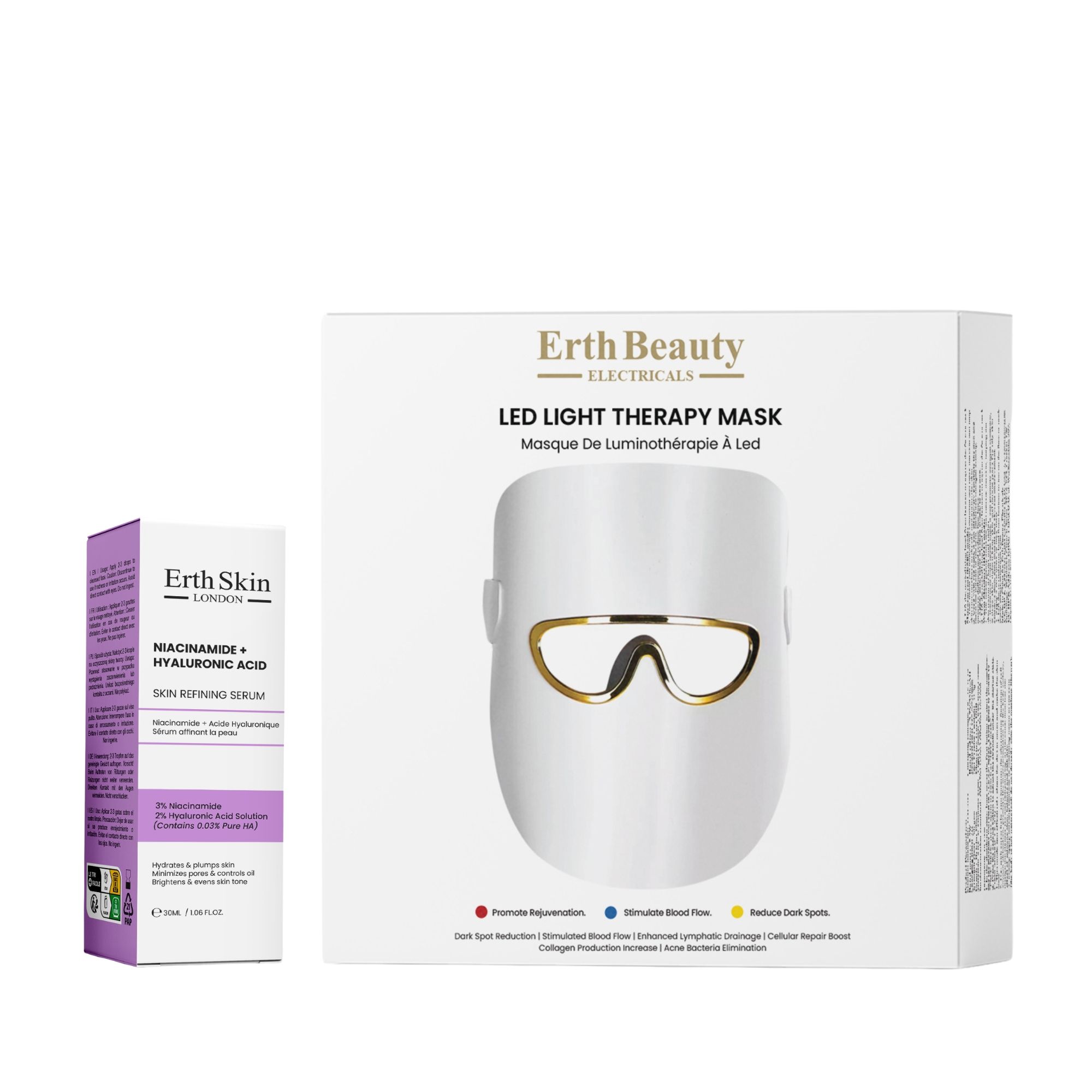 ErthSkin London Maschera LED Bianca Duo Niacinamide Acido Ialuronico