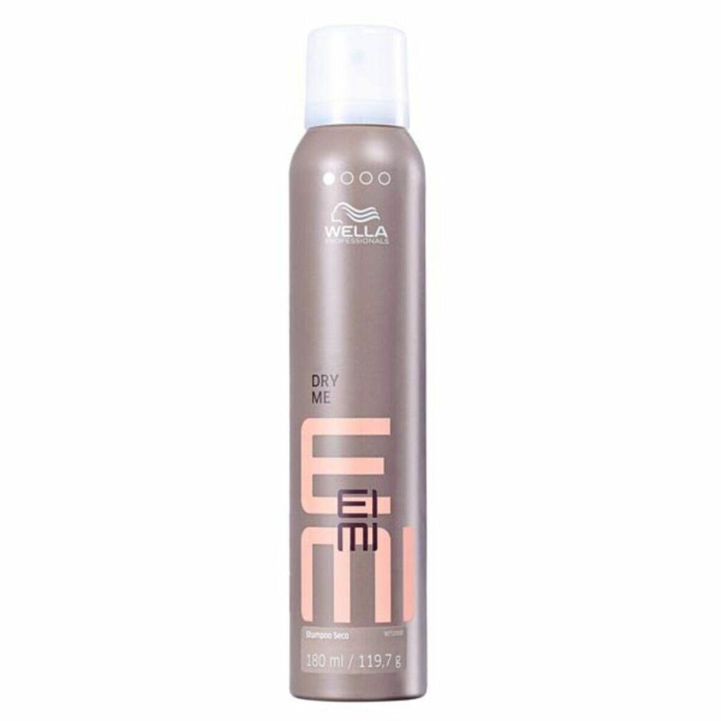Flacone cilindrico con erogatore bianco. Scritta: DRY ME, EIMI, Wella. Shampoo secco. Volume: 180 ml.
