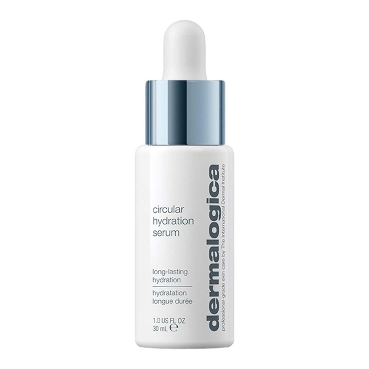 Flacone bianco con pipetta. Scritta: Circular Hydration Serum, dermalogica.