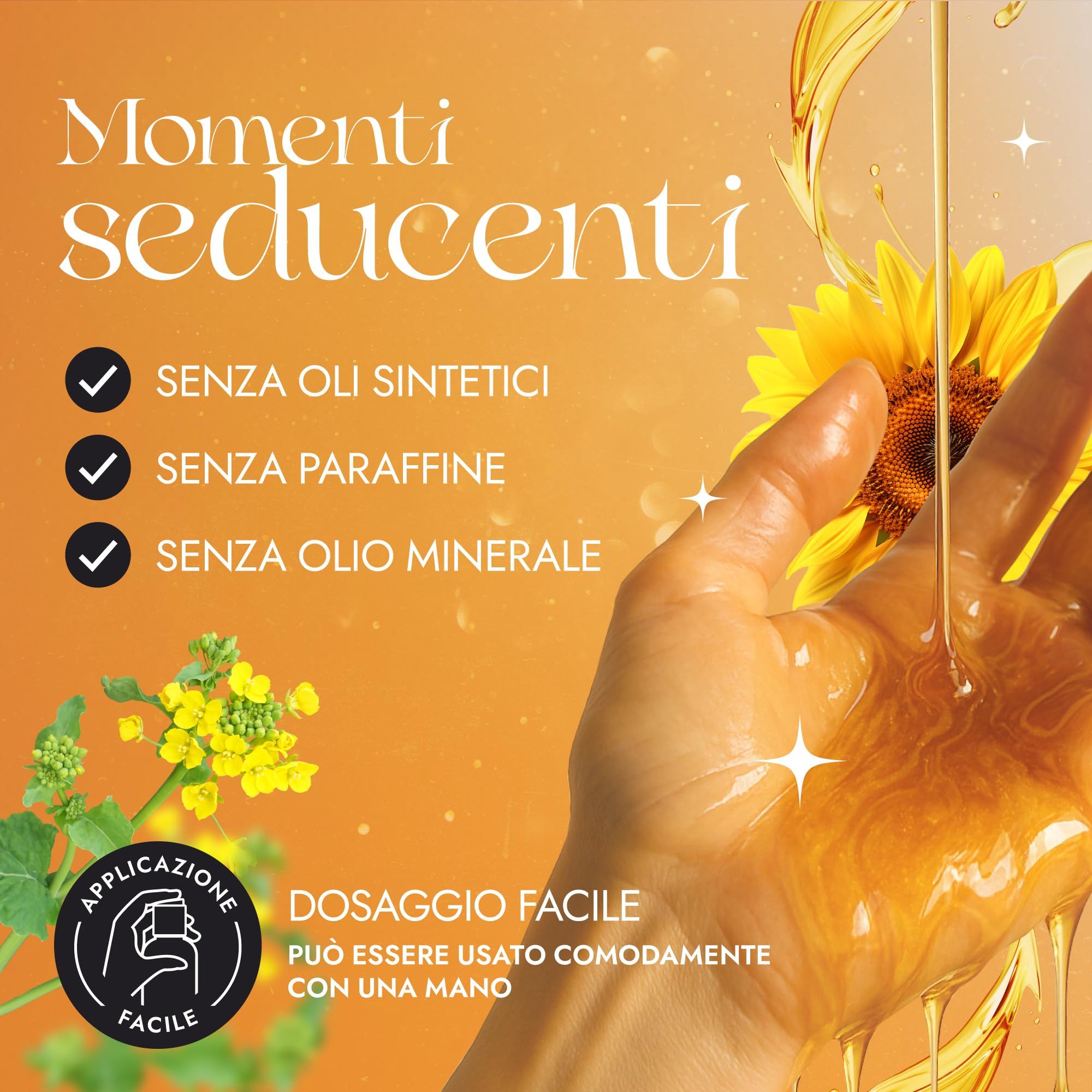 Una mano viene versata con olio da massaggio Loovara, privo di oli sintetici.