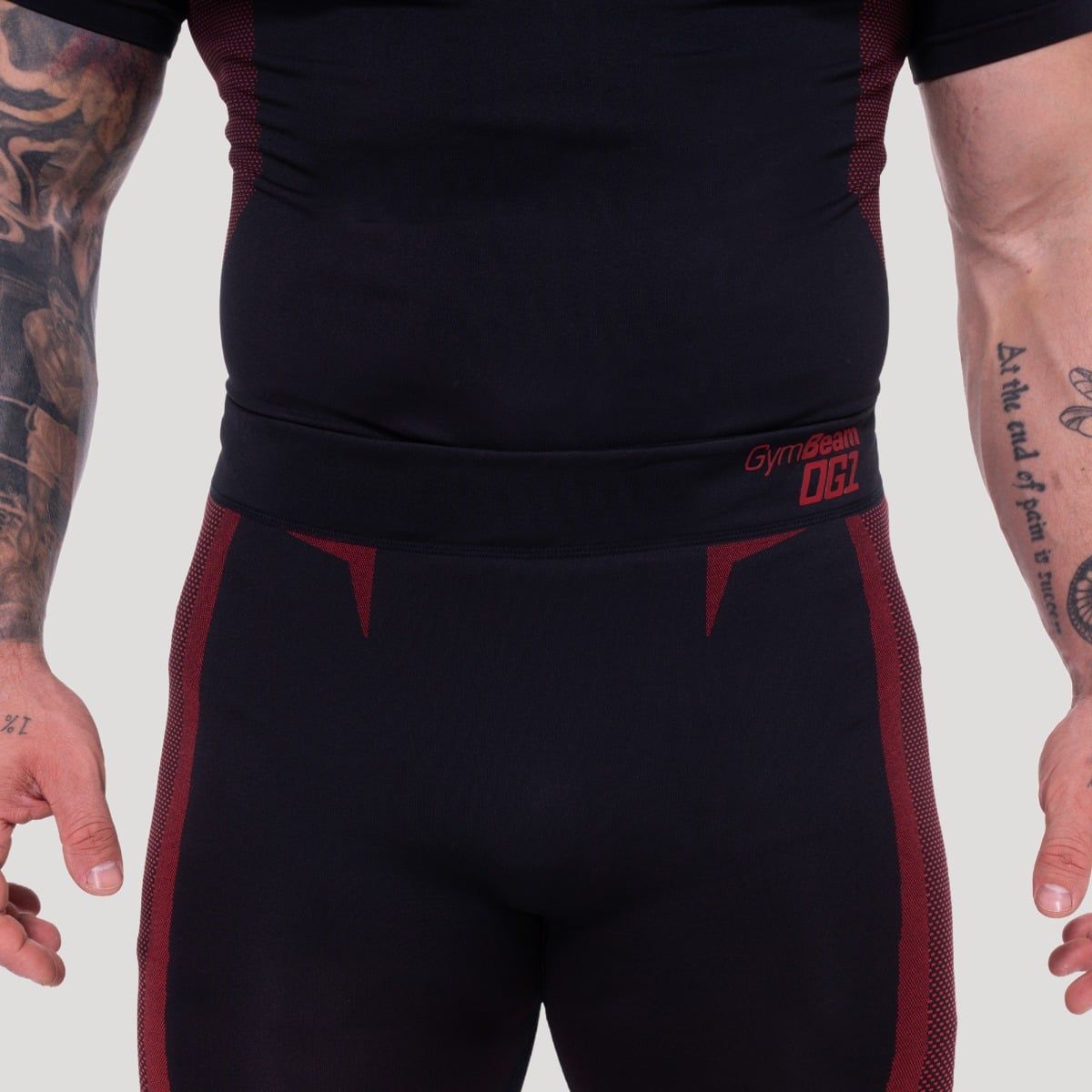 GymBeam Leggings uomo slim senza cuciture, neri e rossi