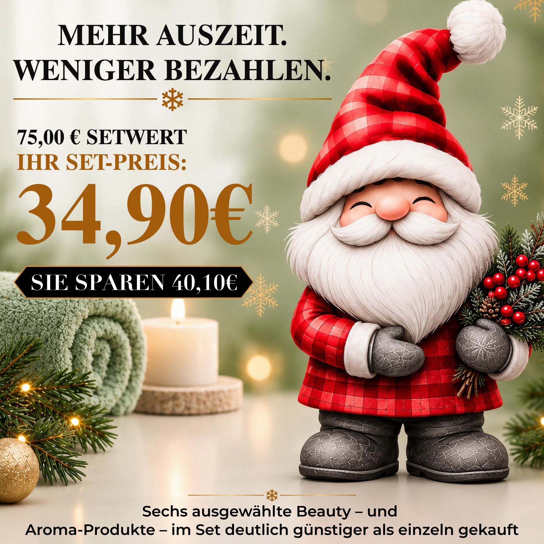 Immagine promozionale per un beauty box natalizio con Babbo Natale e prezzo.