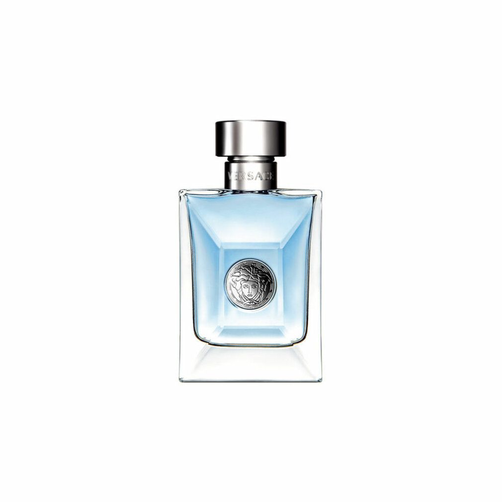 Flacone Versace Pour Homme After Shave Lotion. Flacone rettangolare con tappo argentato e logo Medusa.