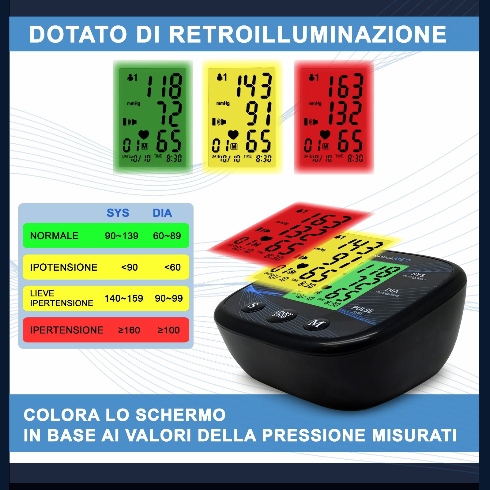 Dinamicamed A-158 Misuratore pressione da braccio, alta precisione, 2*90 memorie