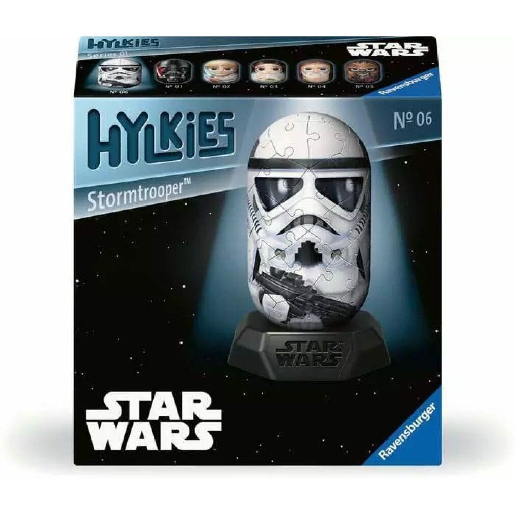 Confezione con puzzle 3D Stormtrooper. Loghi Hylkies, Star Wars. Puzzle su base.