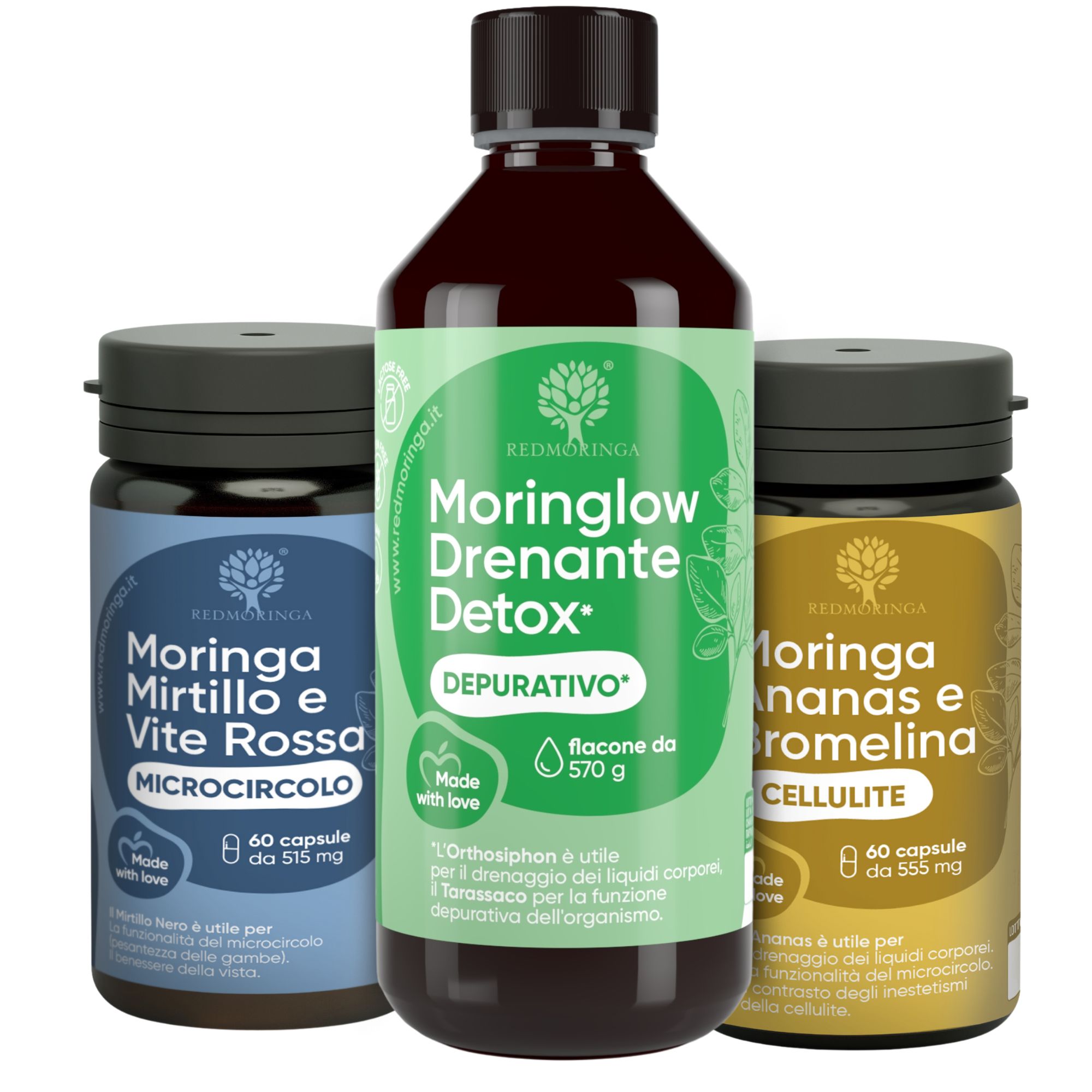RedMoringa DETOX GAMBE 3in1 - Integratori Cellulite, Microcircolo e Drenante detox