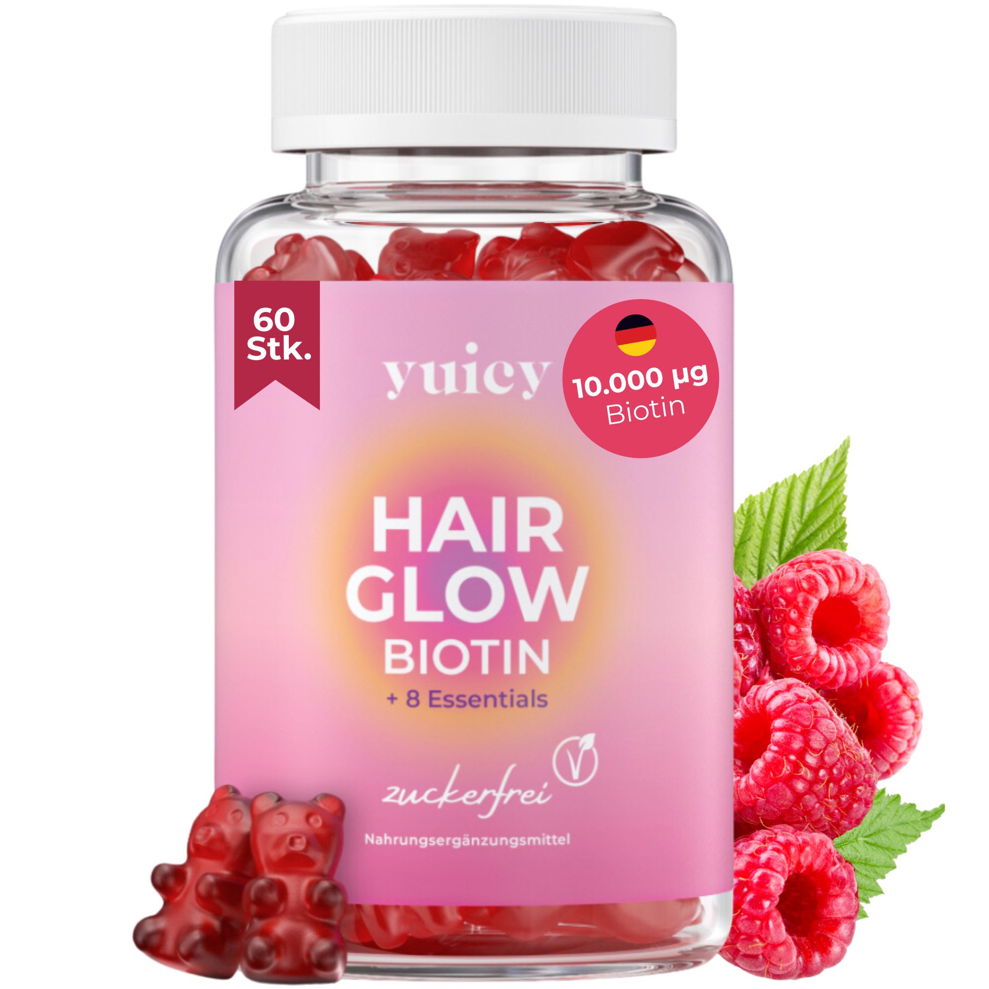 yuicy® Hair Glow - caramelle gommose di biotina per la crescita dei capelli