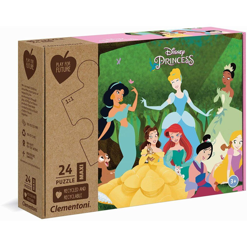 Puzzle Clementoni, 24 pezzi, Disney Princess. Confezione con principesse. Maxi Play for Future. Età: 3+.