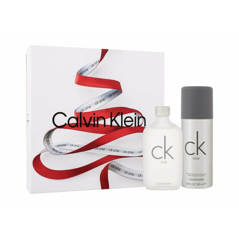 Confezione regalo bianca con nastro rosso e logo Calvin Klein. Include flacone e spray deodorante.