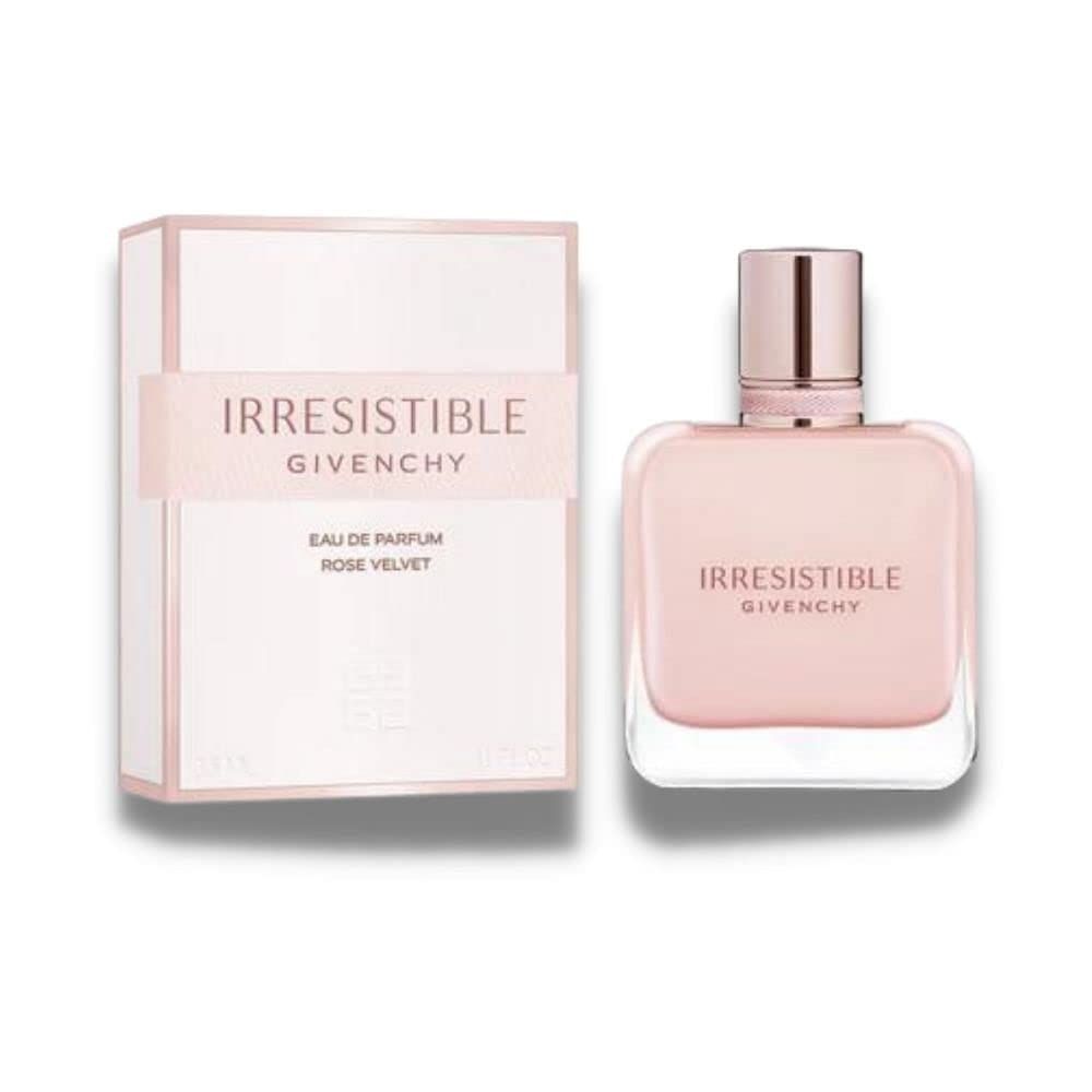 Givenchy Irresistible Rosa Velvet Eau de Parfum. Flacone rosa con tappo rosa. Scritta Irresistible Givenchy.