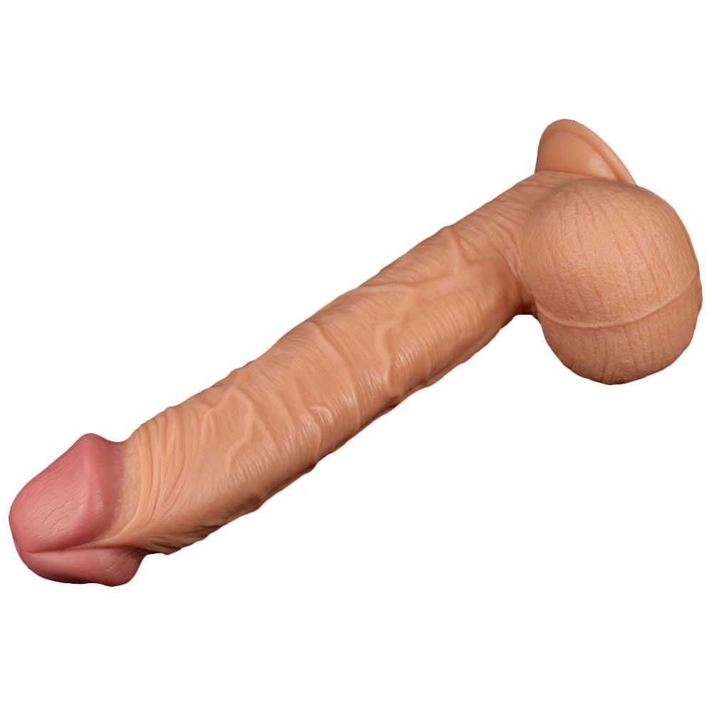 Dildo beige con punta rosa. Con ventosa. Forma realistica.