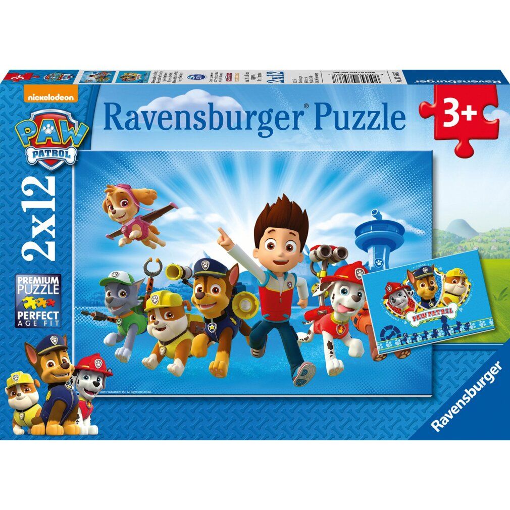 Scatola puzzle Paw Patrol. Illustrazione: Ryder e Paw Patrol. Età consigliata: 3+. 2x12 pezzi.