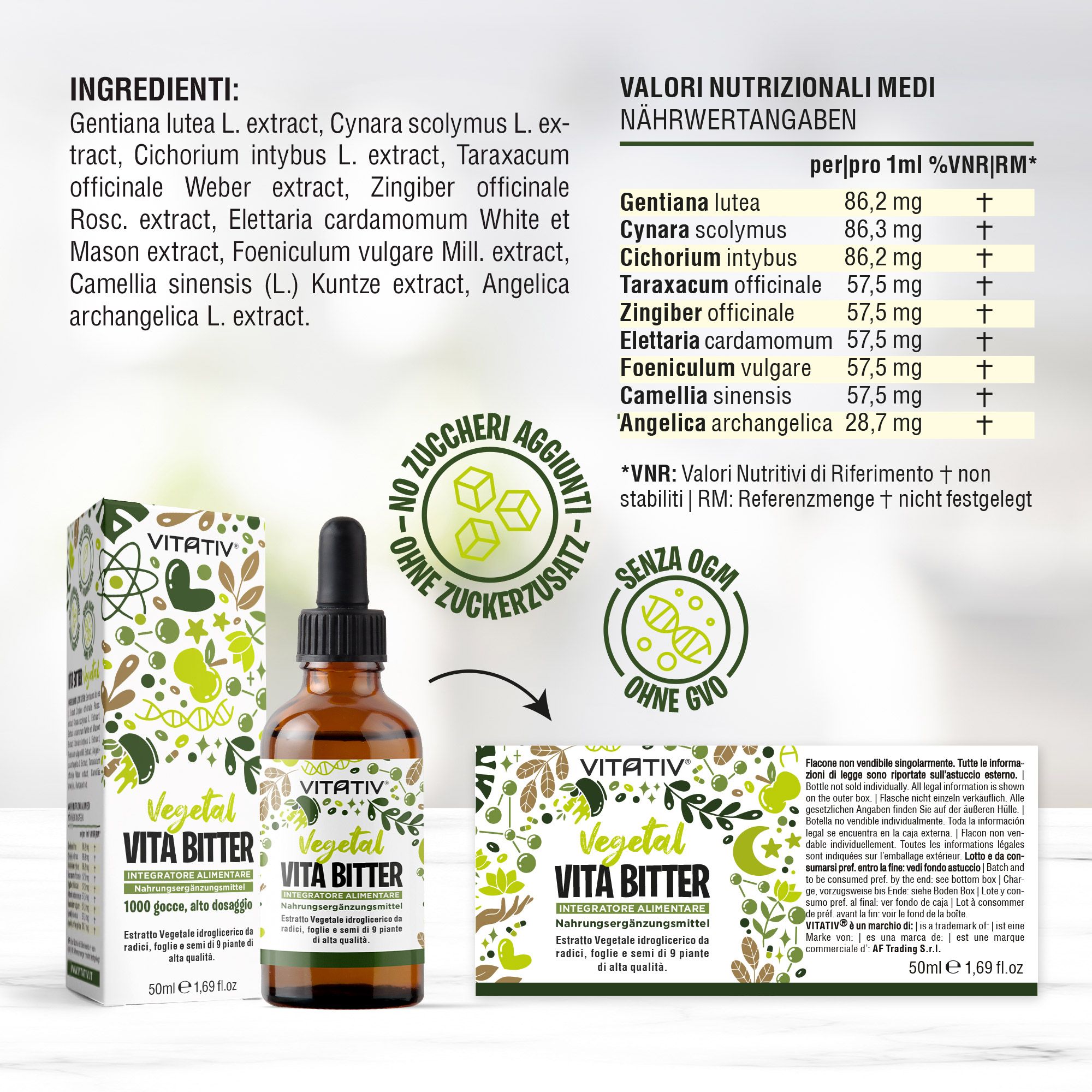 Vitativ® Vita Bitter | Integratore Amaro Forte, 9 Estratti da Piante con Carciofo, Genziana, Zenzero