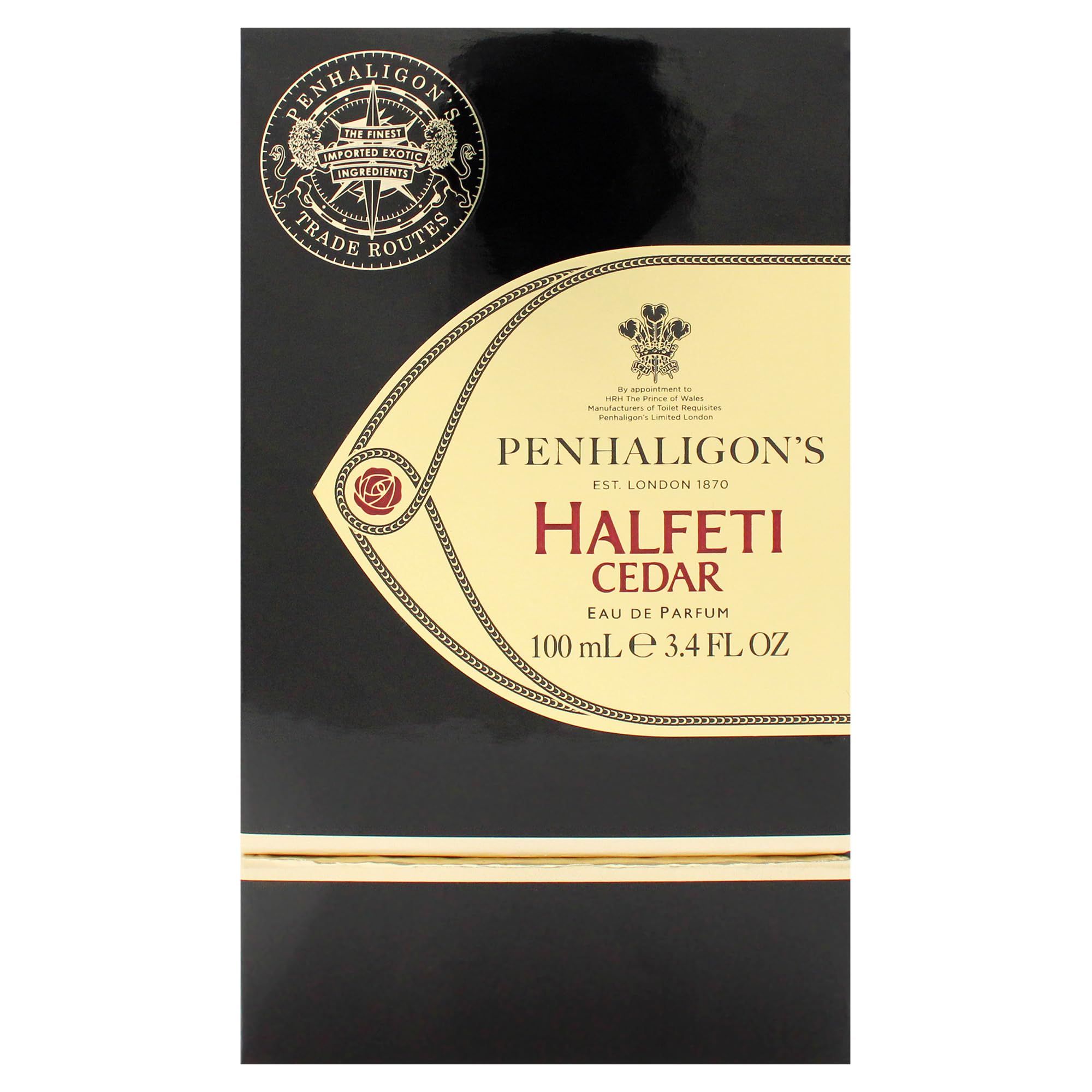 Confezione nera con dettagli dorati e testo. Logo e nome del prodotto ben visibili.