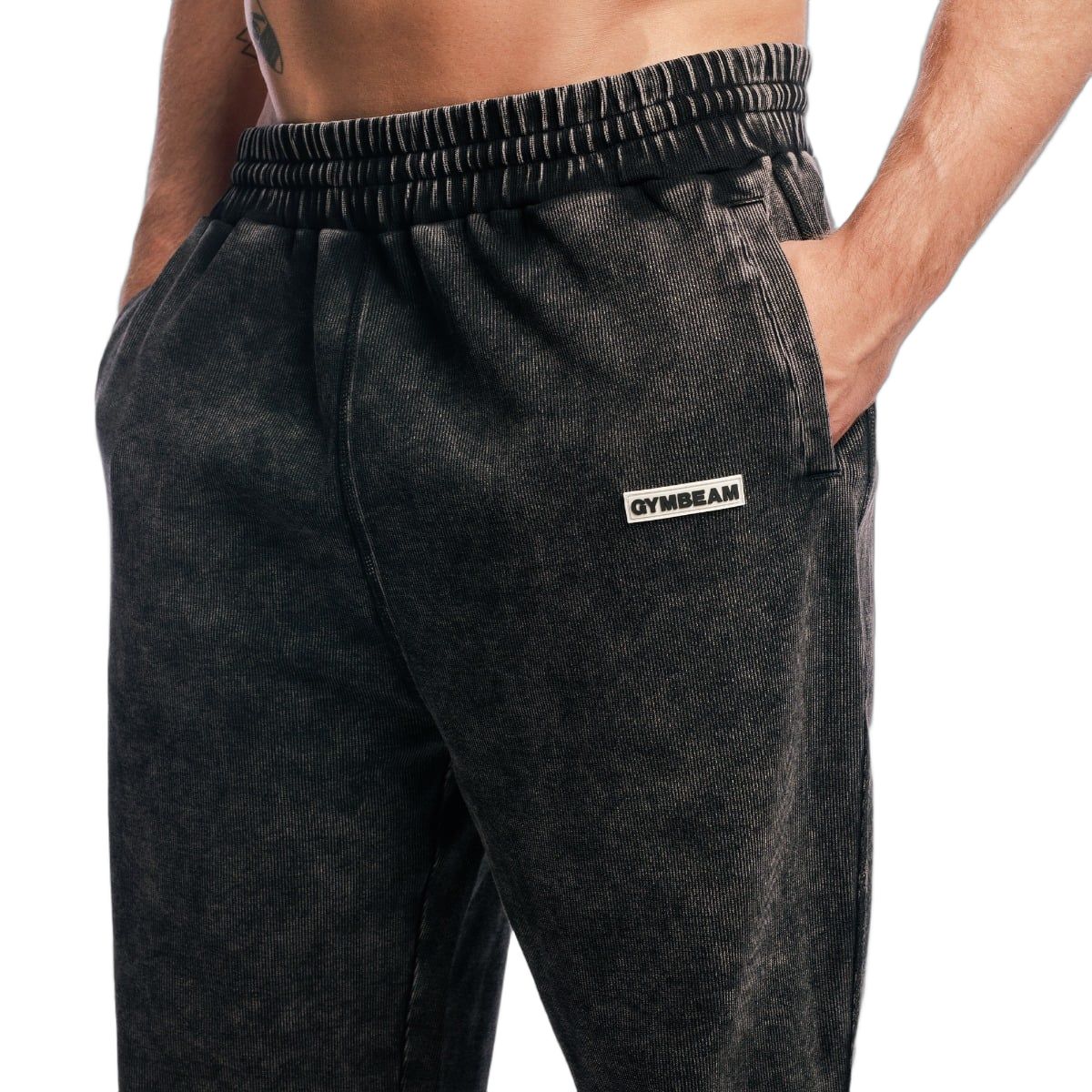 GymBeam Joggers uomo oversize con gamba larga e tasche Aura Washed Black
