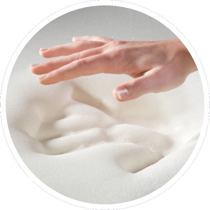 Primo piano di una mano su una schiuma bianca strutturata. La schiuma è morbida e porosa.